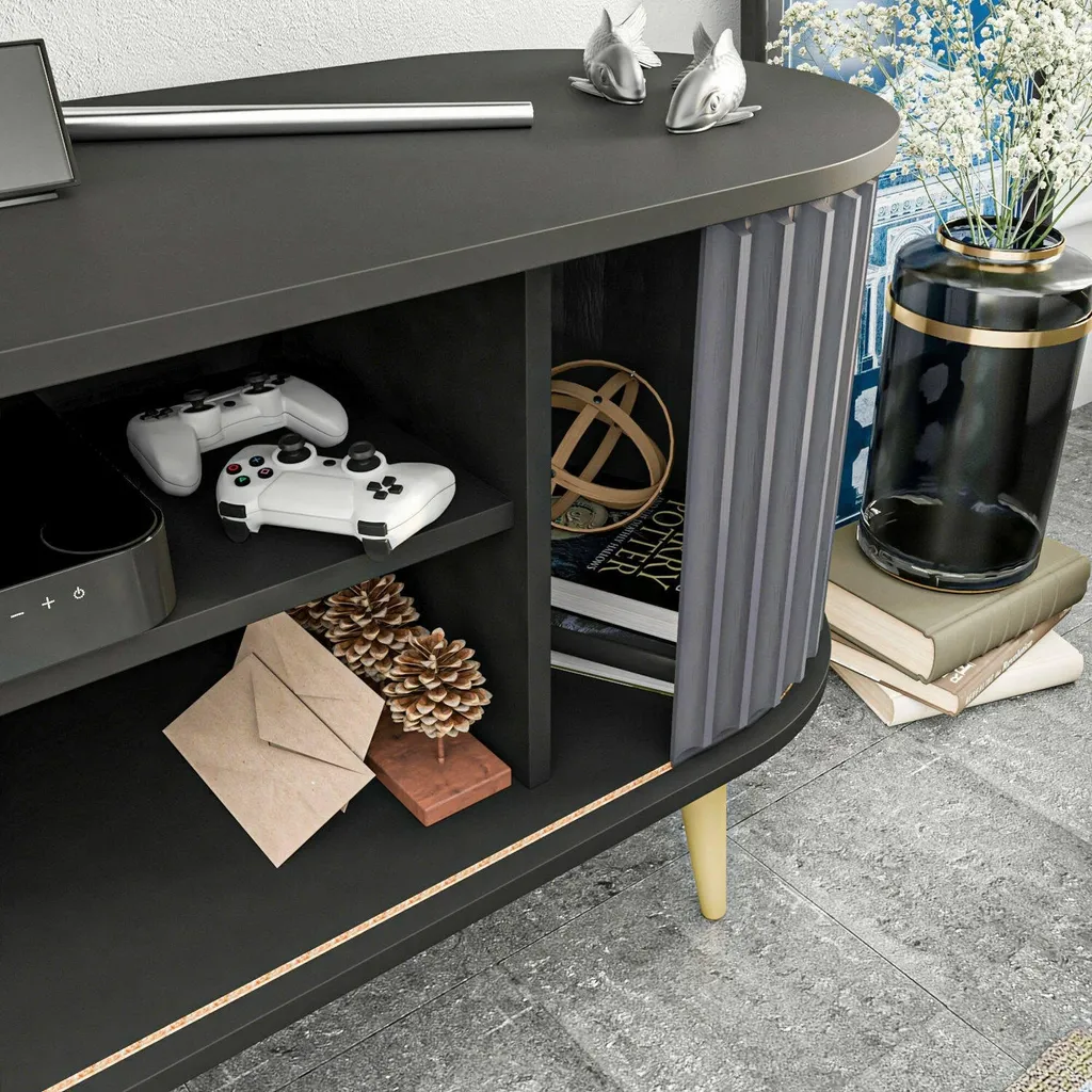 Meuble TV Noir Bailu 140cm : Solution de Rangement pour Petit Espace - 4