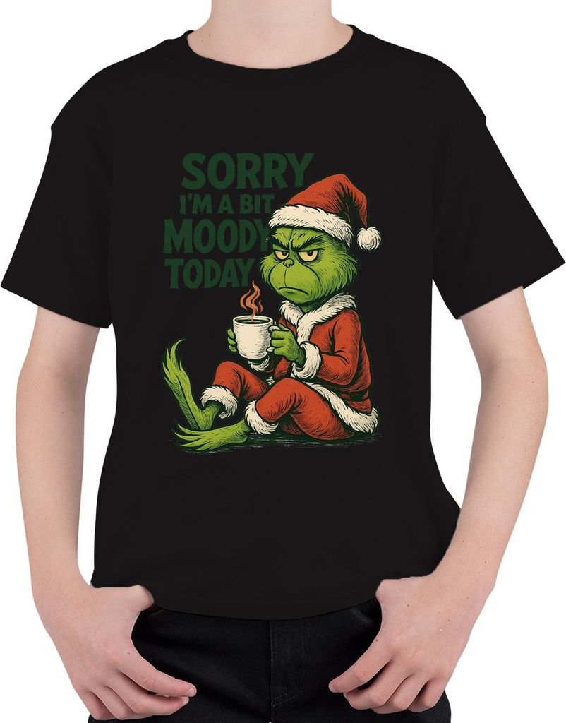 Grinch Weihnachten Sorry I'm a bit moody Kaffee lustig Vintage Uni Kinder T-Shirt, Schwarz, 152