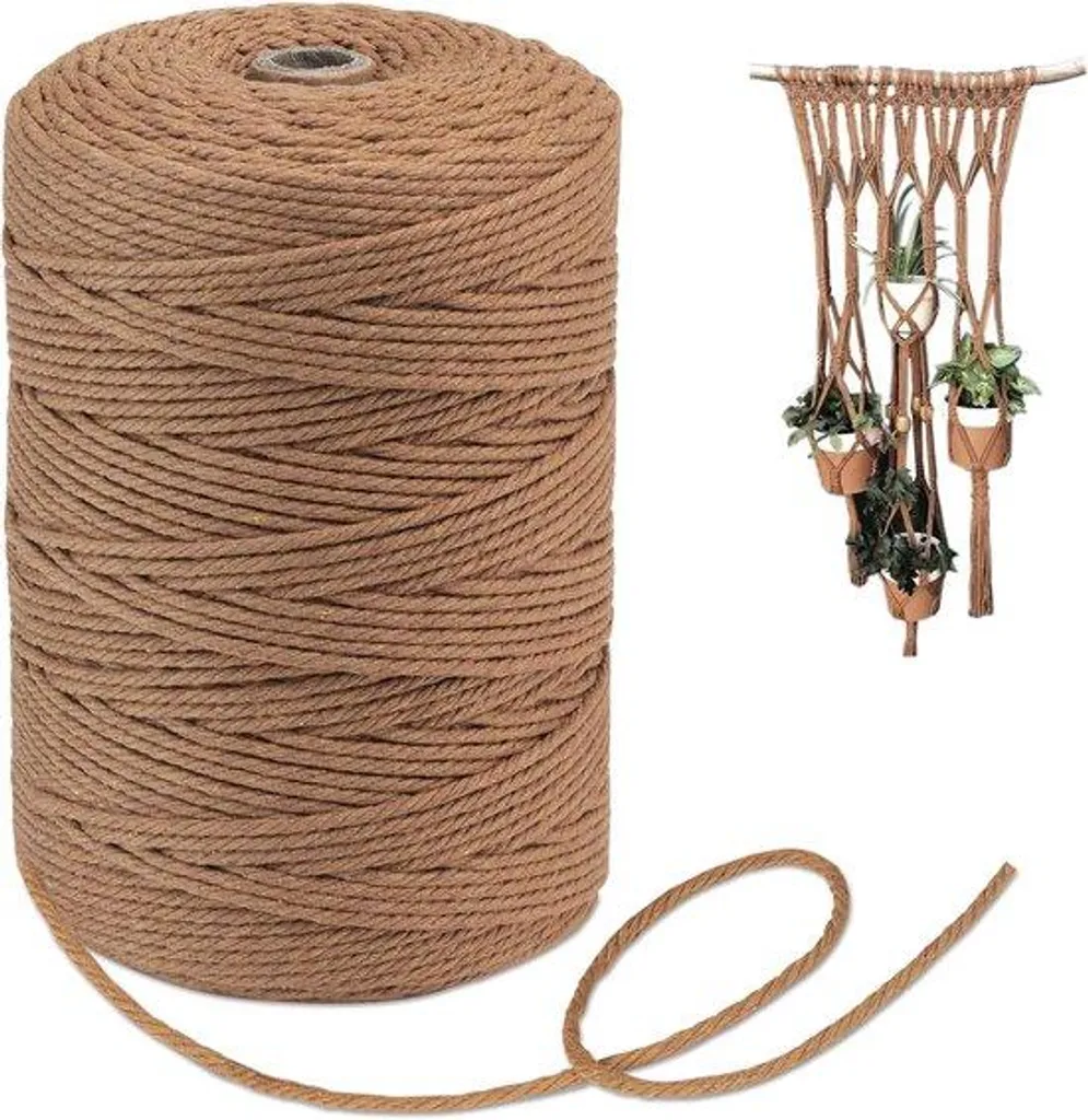 Corde tressée 3mm de 300m couleur brun café pour macramé et déco