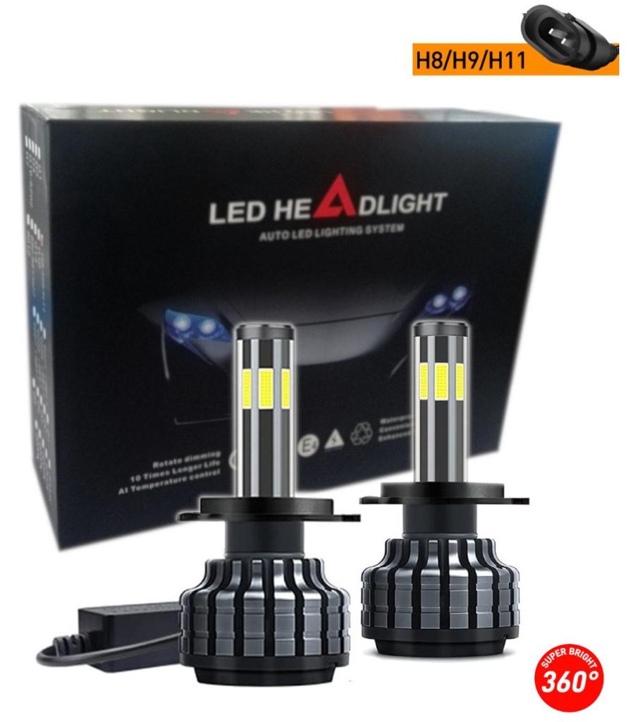 Set 360° COB-LED-Lampen H11/H8/H9 12 V 80 W 16000 lm für Scheinwerfer, CAN-Bus-kompatibel (keine Fehlermeldungen)