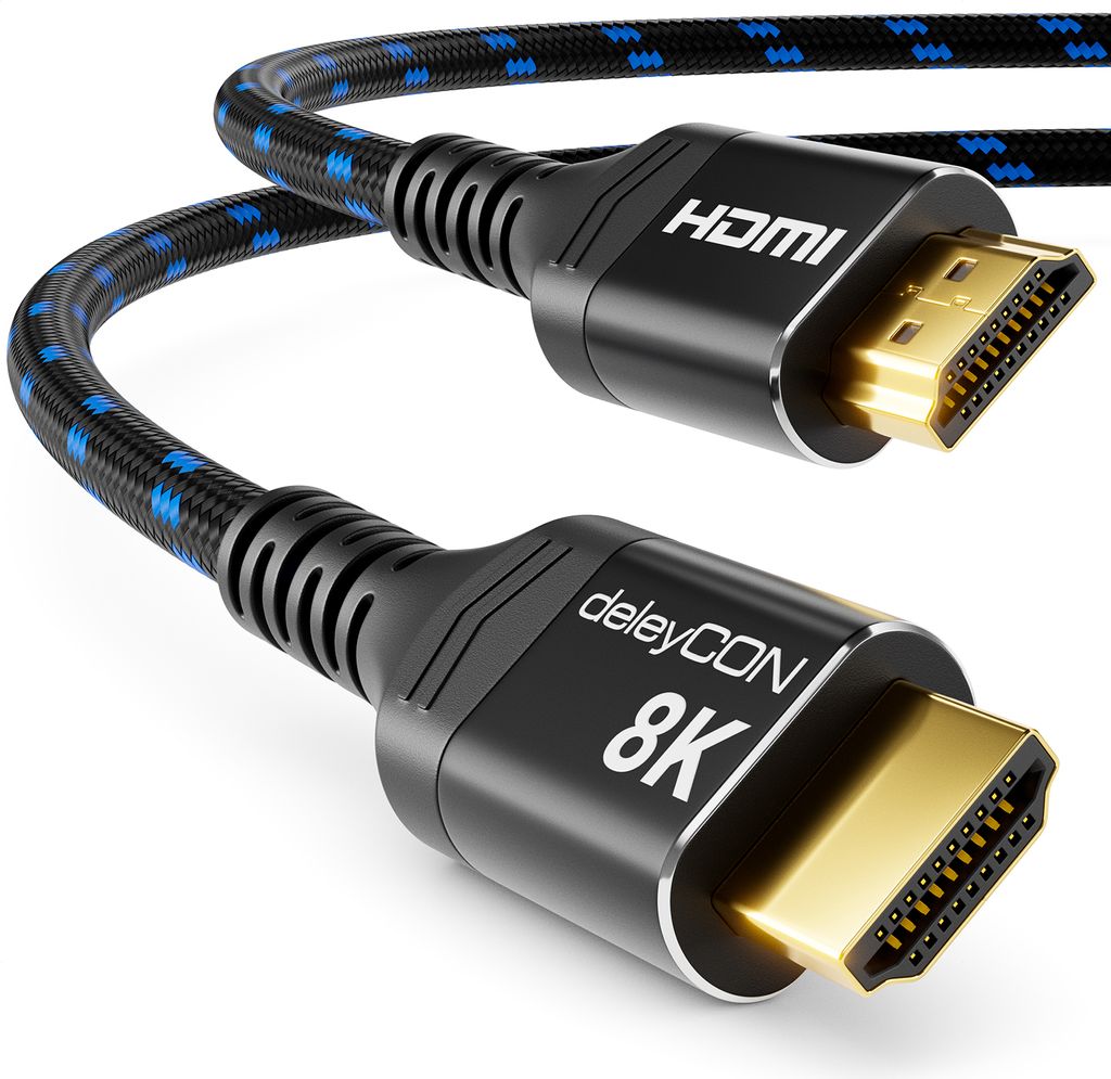 Cavo HDMI 2.1b DeleyCON 1.5m – 8K@60Hz, 48Gbps, EARC, HDR, Nylon E Connettori Placcati Oro, Per PS5, Xbox, Soundbar E Monitor