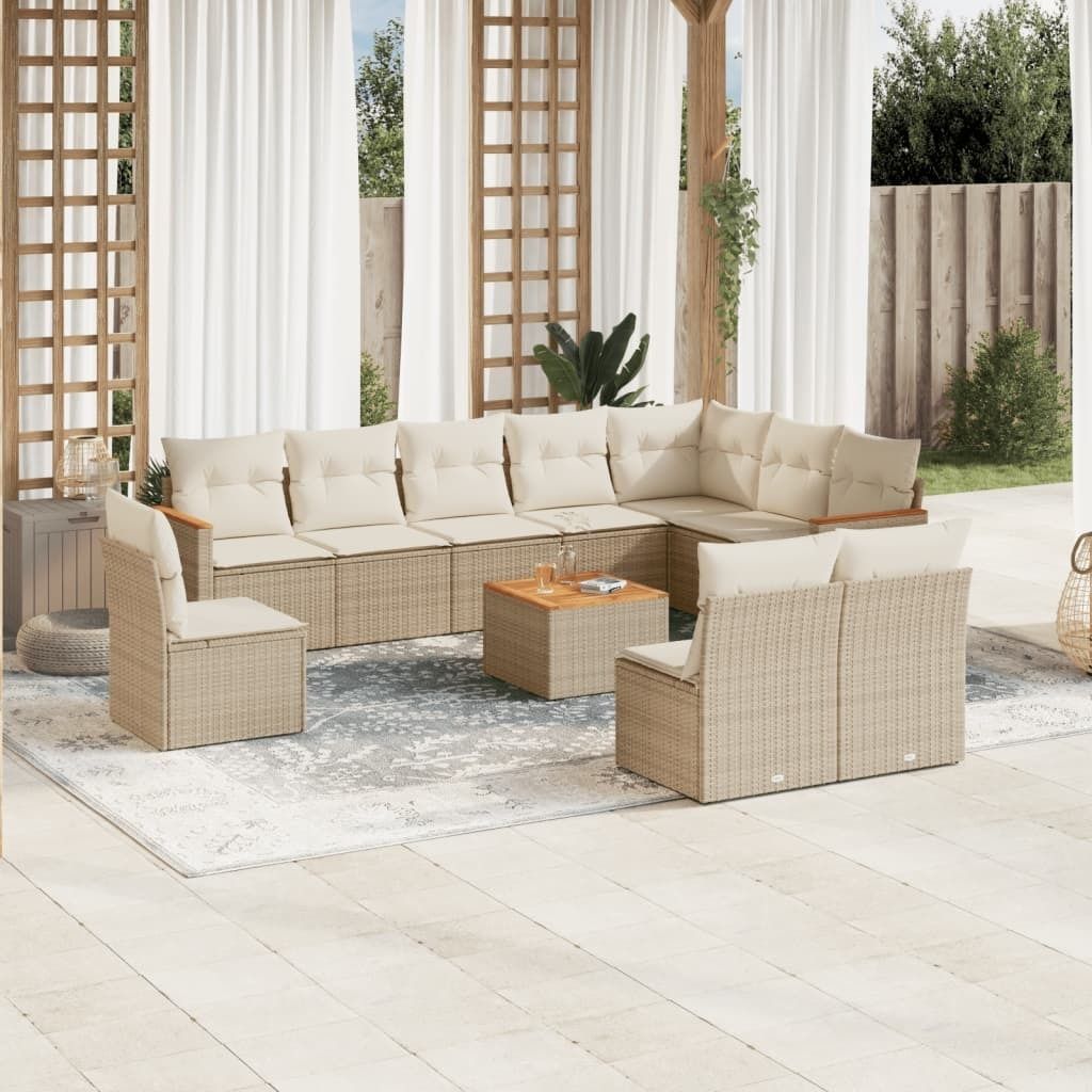 Maison Exclusive - 11-tlg. Garten-Sofagarnitur mit Kissen Beige Poly Rattan