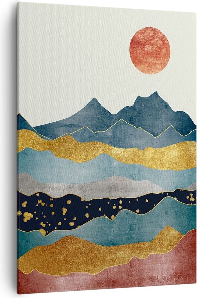 Bild auf Leinwand - Leinwandbild - Einteilig - Osten Sonne Berge - 70x100cm - Wand Bild - Wanddeko - Wandbilder - Leinwanddruck - Wanddekoration - ...