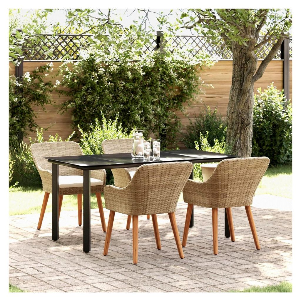 5-teiliges Garten-Essgruppen-Set Beige Poly Rattan für Terrasse, Hotel und Garten