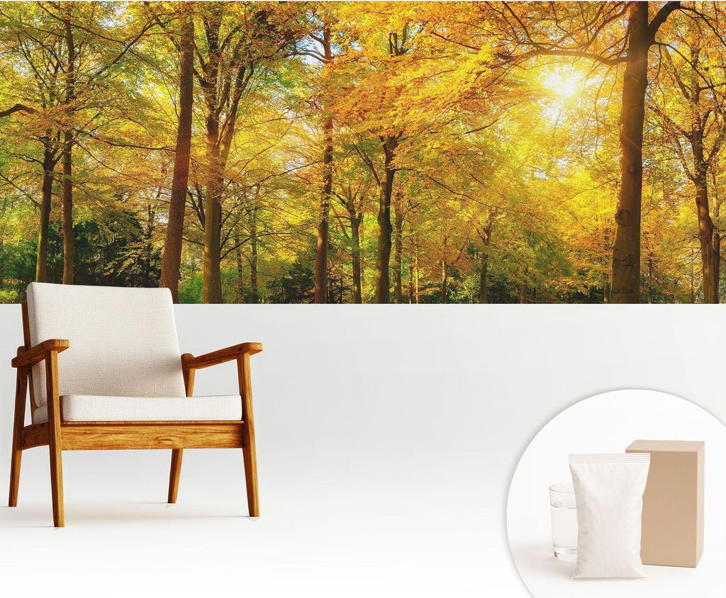 Fototapete - 250x104 cm - Tapete - Wandtapete - Wandbilder - Dekofolie - Tapete Folie - Wand - Dekoration - Wohnzimmer - Goldene Blätter