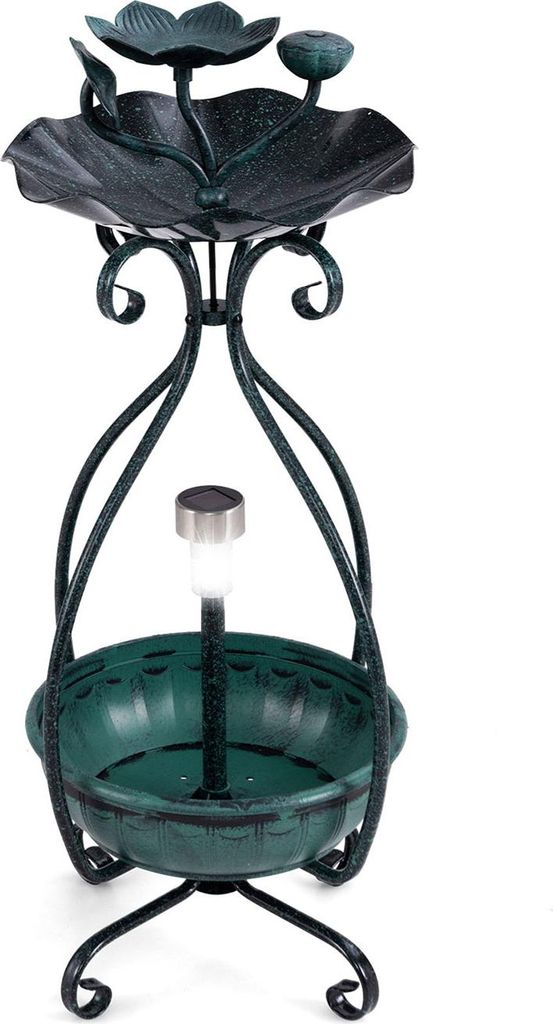 COSTWAY Vogeltränke mit Solarleuchte, Vogelbad Futterspender Blumentopf mit dekorativen Lotus & Blättern ,Wildvögel Garten Hof 79 cm hoch Grün