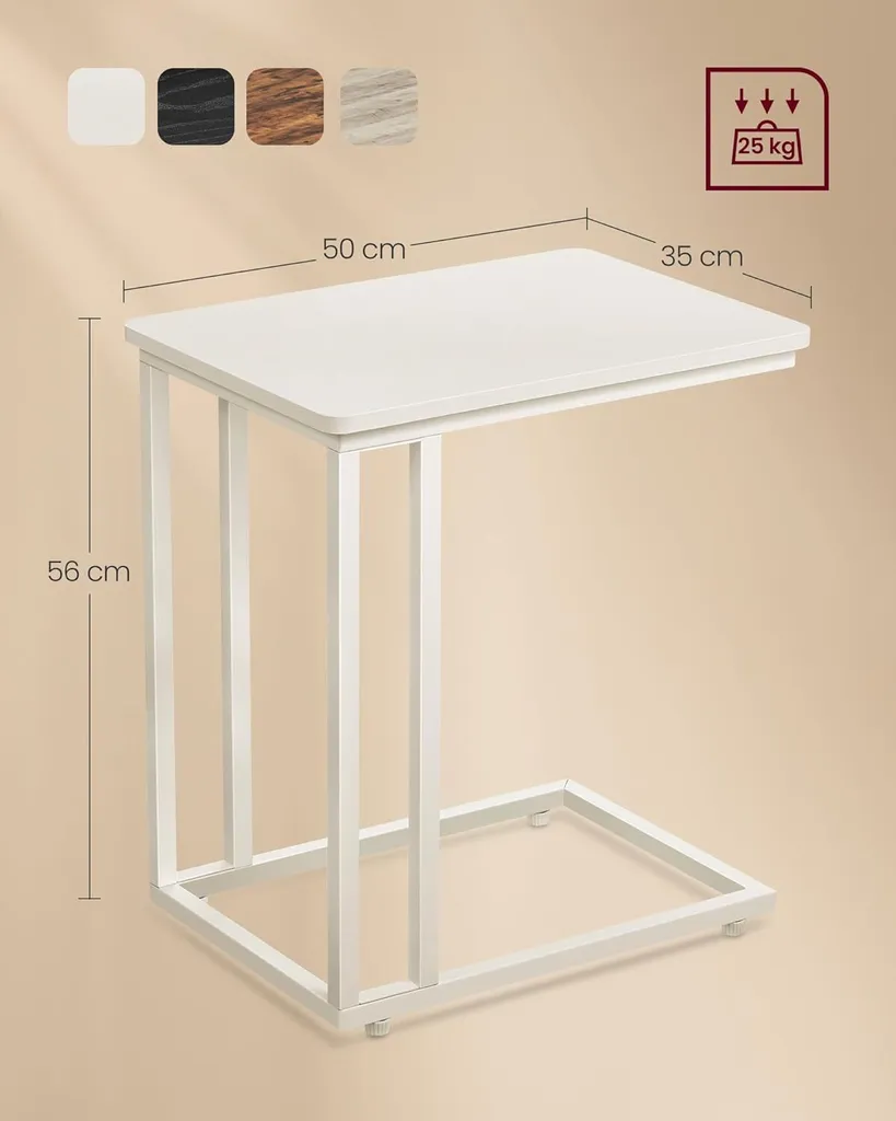 Table d'Appoint Blanche avec Structure Acier, Montage Facile et Rapide