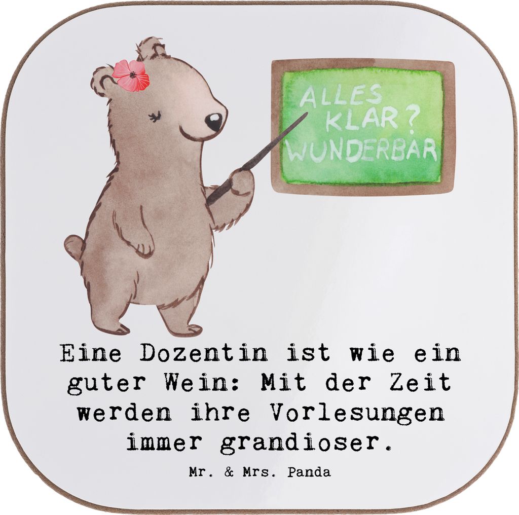 Mr. & Mrs. Panda Untersetzer für Gläser Dozentin Genuss - Weiß - Geschenk, handgefertigte Geschenke, Wissen, kreative, Beruf, Coaster, Lehre, Li...