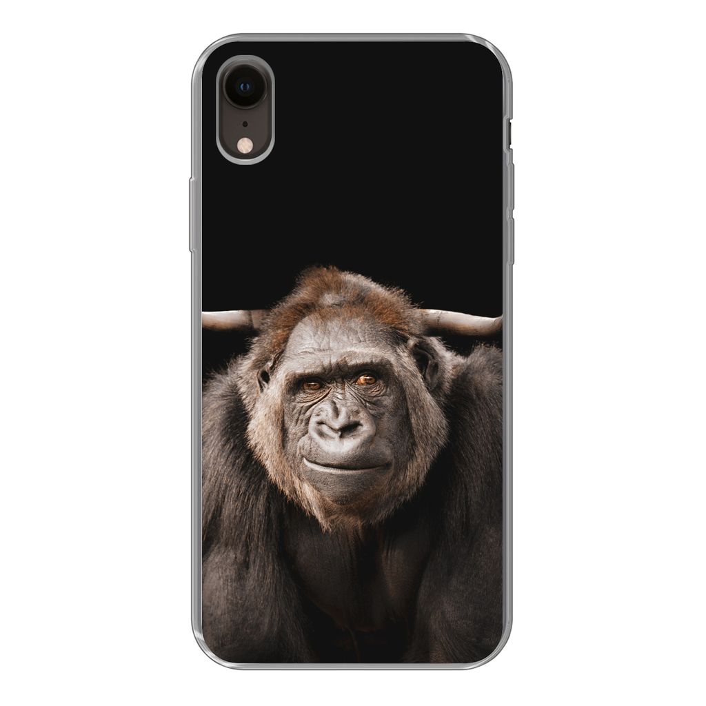 MuchoWow Handyhülle Schutzhülle Hülle für iPhone XR Affe - Schottischer Highlander - Schwarz Silikon Softcase Handy Hülle - Schutzdeckel
