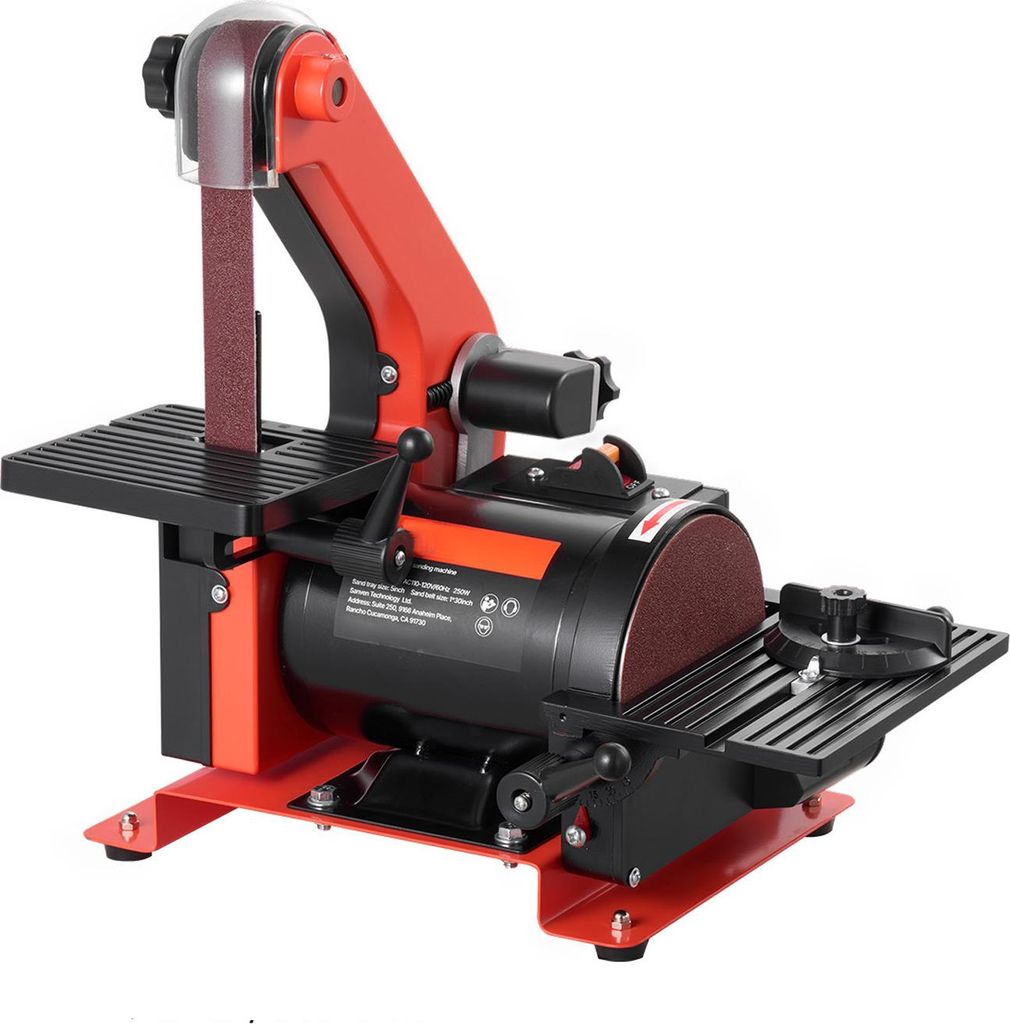 SucceBuy Band-Tellerschleifer 250 W, 127 mm Schleifscheibe & 25,4x762 mm Schleifband, mit 0-45° neigbarem Arbeitstisch & Staubabsaugung für Holza...