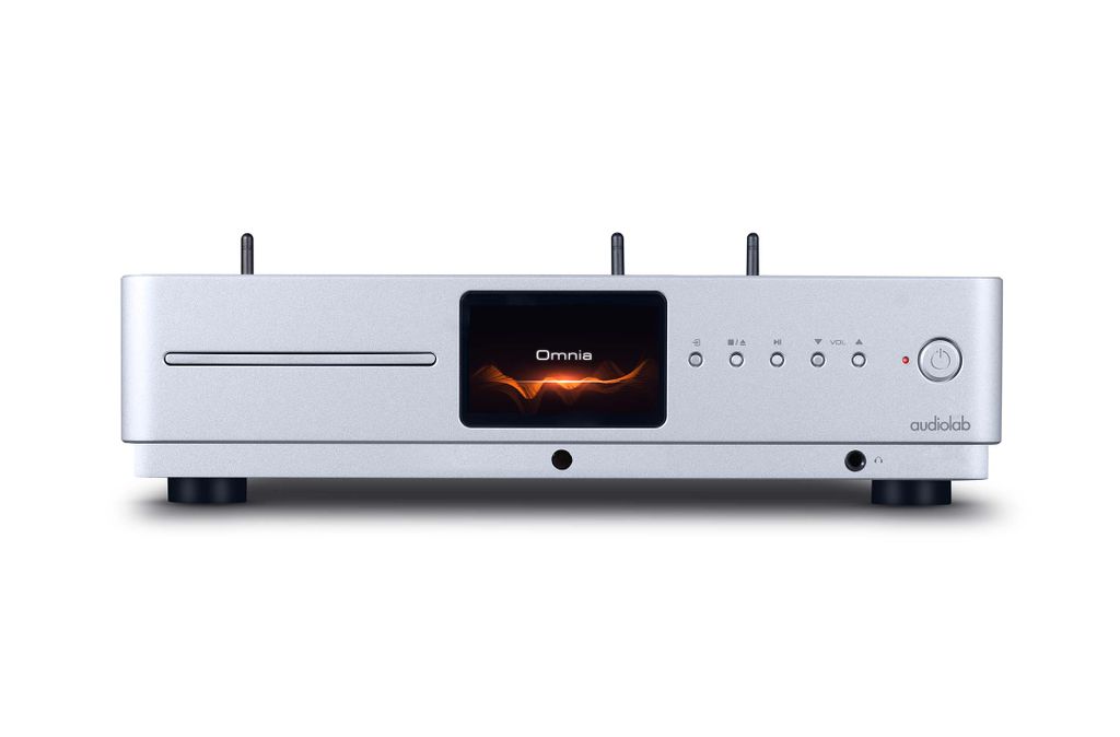 A silver audiolab Omnia all-in-one music system is shown against a white background.