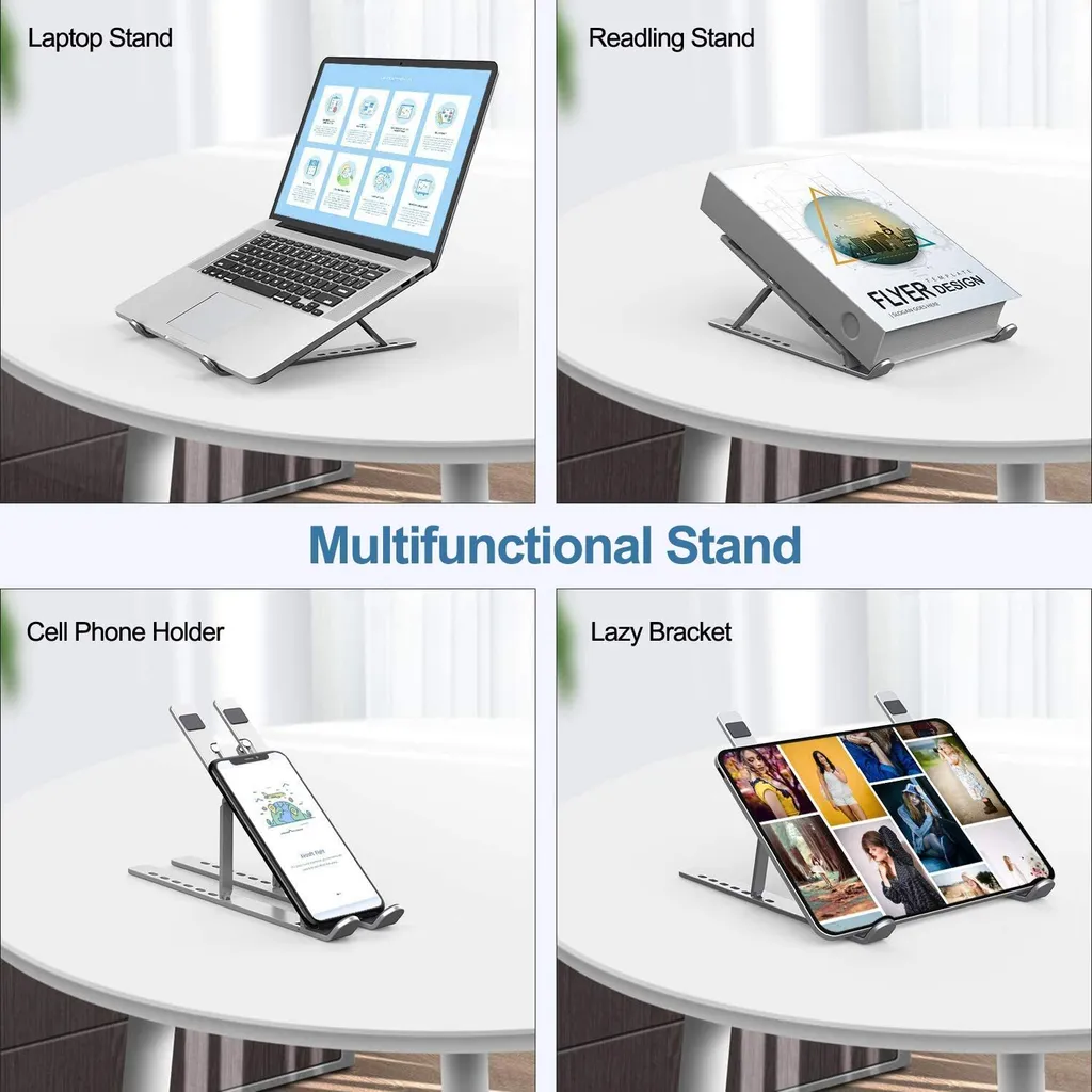 Stand Laptop Alluminio Argento: Supporto Regolabile per PC e MacBook - 6