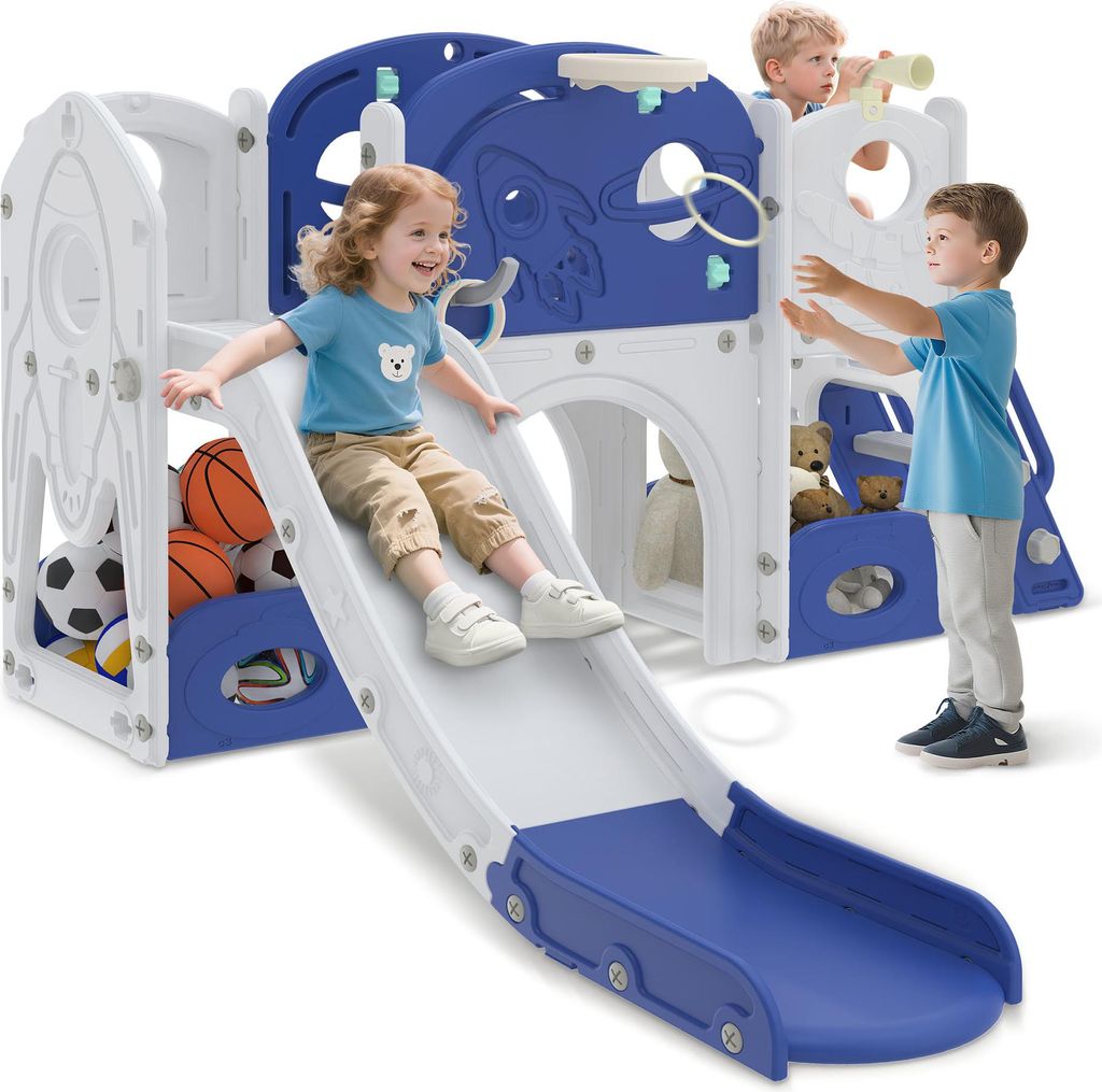 JOIEYOU Freistehende Rutschen 8-in-1 Kinder Gartenrutsche mit Kletterwände, Spielturm, Sandkasten, Fernrohr, Tunnel, Ringwurfspiel, Rollenspielzeu...