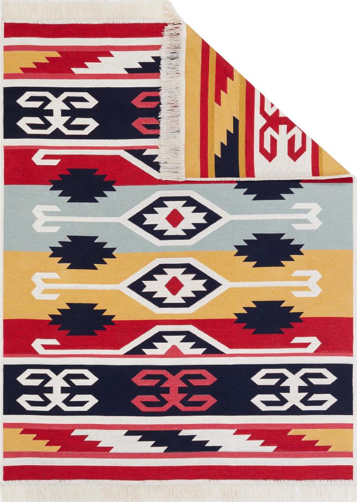 Tapiso Teppich AZTECA vintage Fransen grau rot orange Wohnzimmer 80 x 300 cm