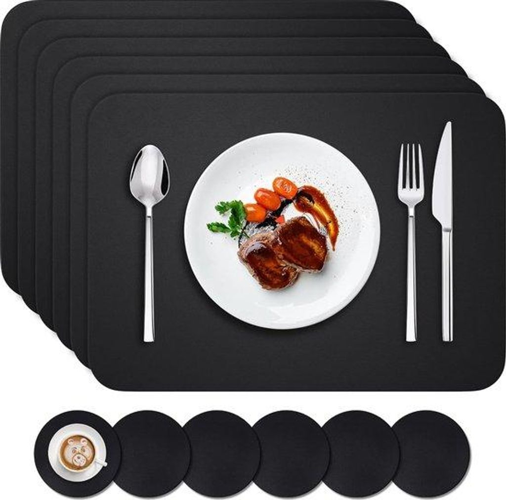 12-teilige PVC-Placemats - wasbar - 6 Fußständer - schwarz - 41 x 31 cm