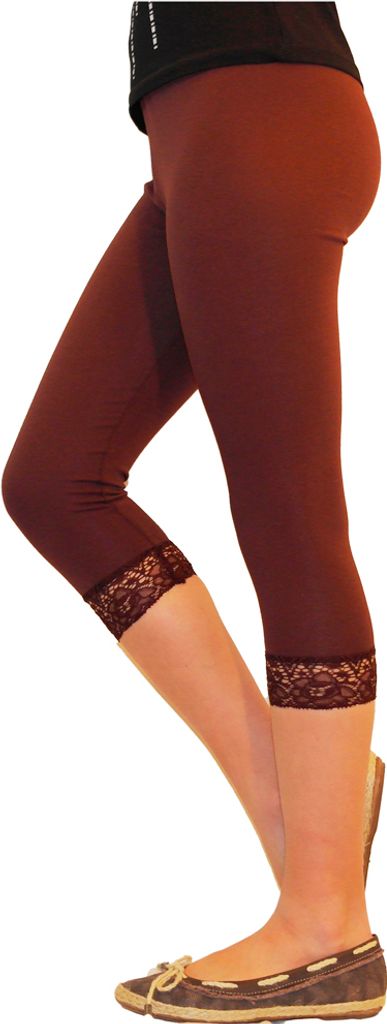 Mädchen Kinder Leggings Leggins Hose Capri 3/4 kurz mit Spitze Baumwolle Braun 122