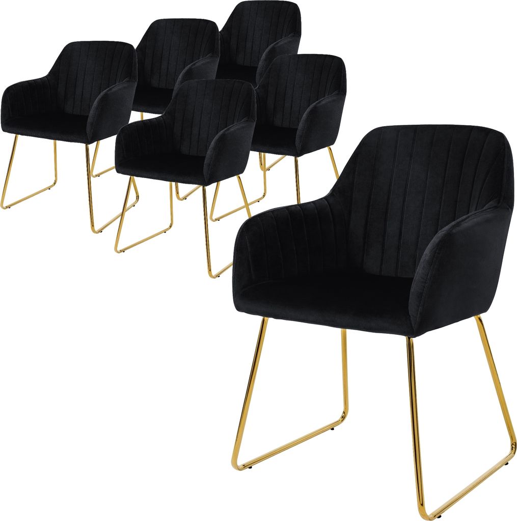 ML-Design 6er Set Esszimmerstuhl mit Rückenlehne, Schwarz, aus Samt