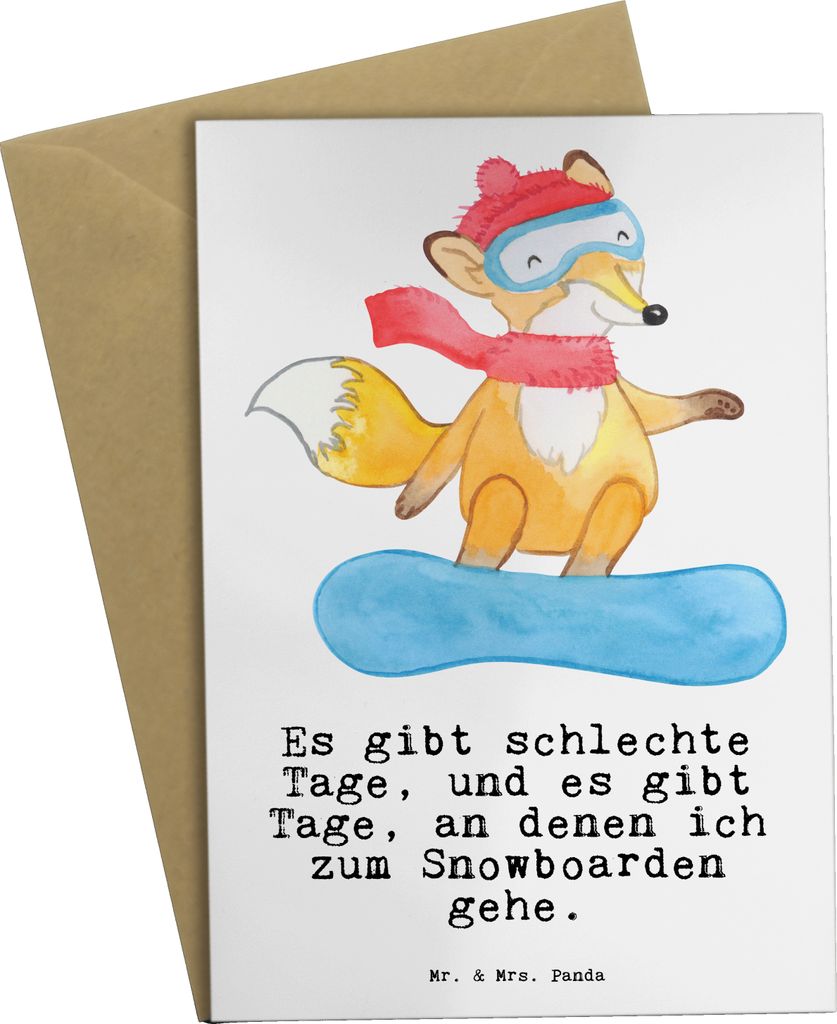 Mr. & Mrs. Panda Grußkarte Hase Snowboarden - Weiß - Geschenk, Grußkarten, Winterurlaub, hochzeitskarten, Wintersport, weihnachtskarten, einladu...