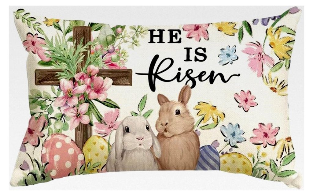 Oster Kissenbezug mit Hasenmuster, 30x50 cm aus Baumwolle-Leinen, dekorative Kissenhülle für Sofa, Schlafzimmer und Garten