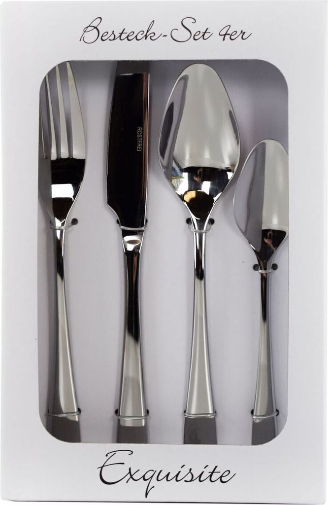Besteckset aus Edelstahl in Silber 4-tlg. Essbesteck im Geschenkkarton