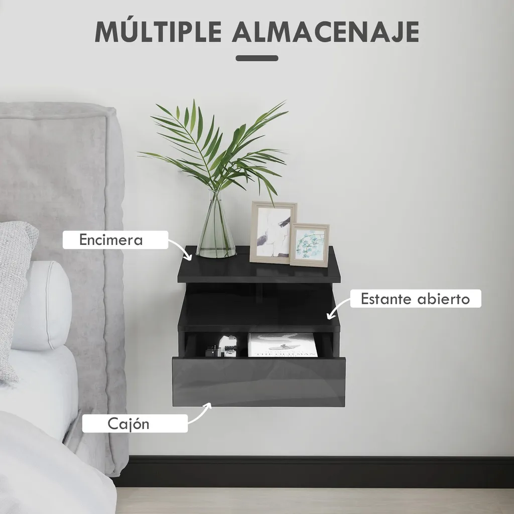 Table de nuit murale design noir pour optimisation d'espace - Lot de 2 - 5