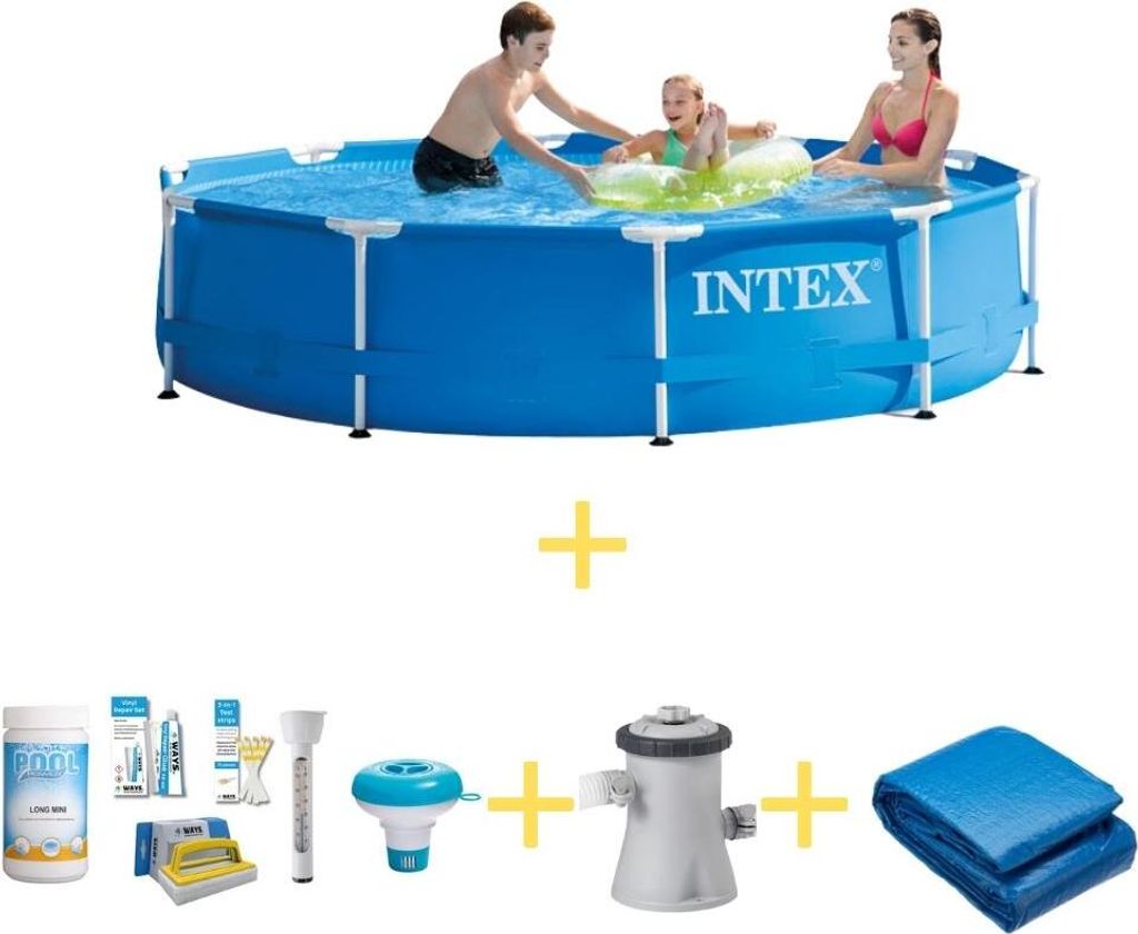 Intex Metal Frame Pool - 305 x 76 cm - WAYS Wartungspaket, Filterpumpe & Bodenplane