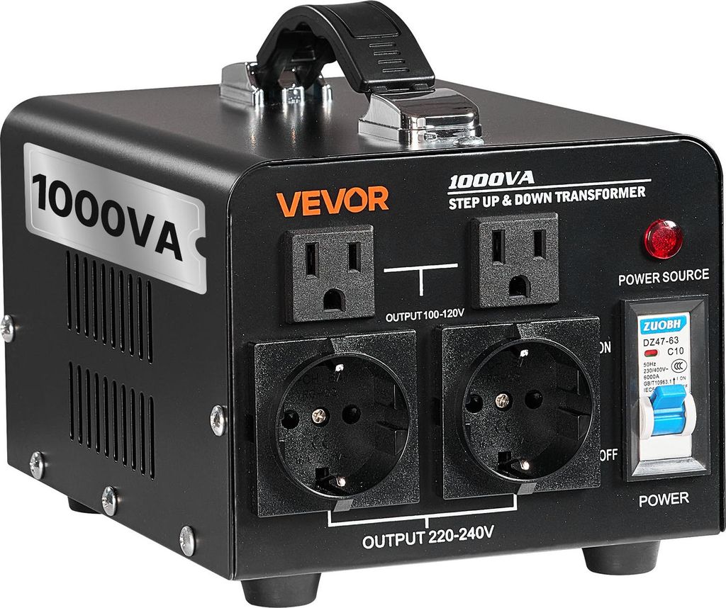 VEVOR Spannungswandler-Transformator, 1000 VA, Aufwärts-/Abwärts-Leistungstransformator, Konvertierung von 110 V auf 220 V & von 220 V auf 110 V,...
