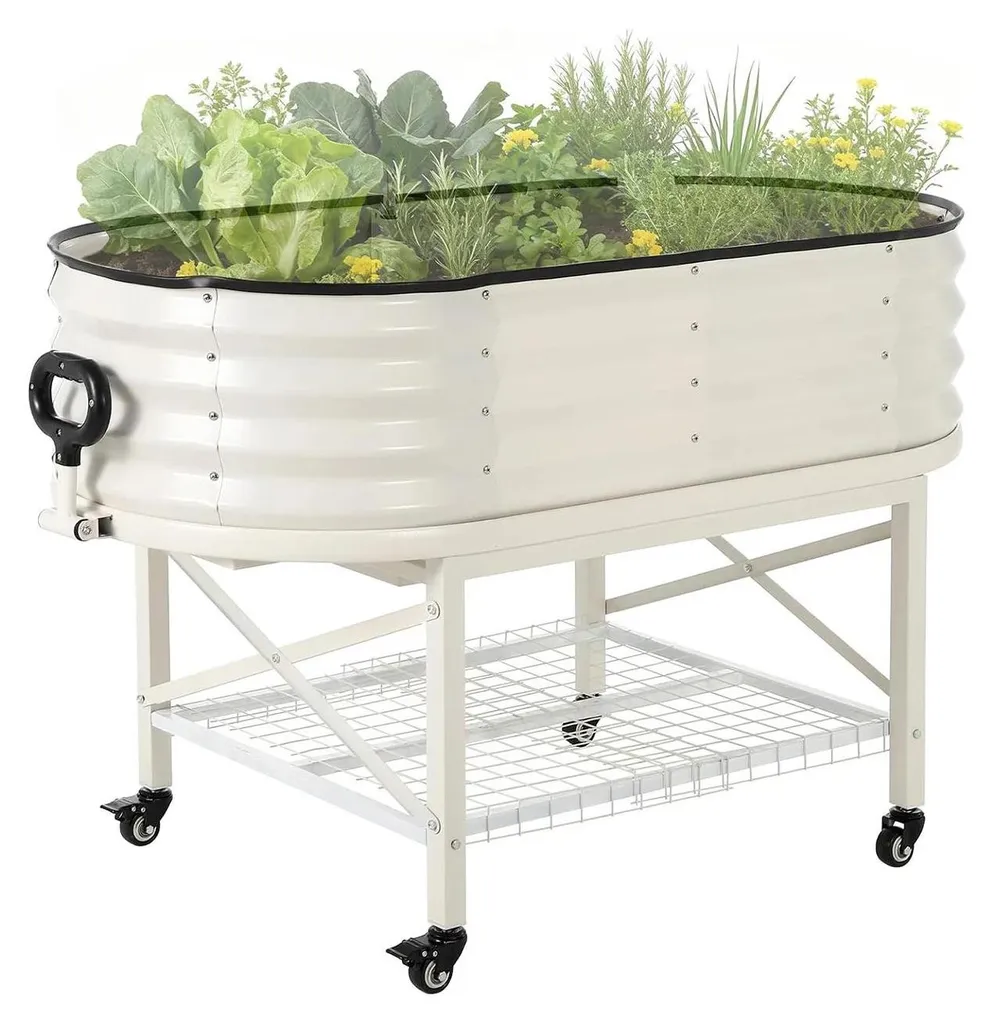 Bac à fleurs surélevé blanc en acier 120x61x30 cm potager de jardin