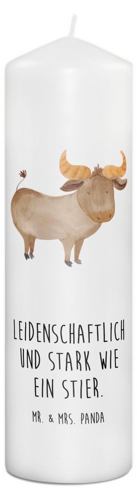 Mr. & Mrs. Panda Kerze Sternzeichen Stier 29 x 8 cm XL - Weiß - Geschenk, Zylinderkerze, Bedruckte, Rind, Aszendent, Erinnerungslicht, Erinnerungs...