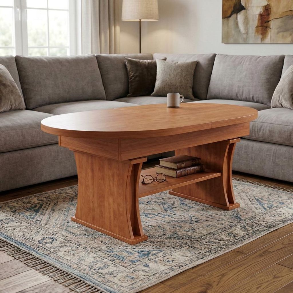 Design Couchtisch DA-130 oval ausziehbar höhenverstellbar mit Ablage