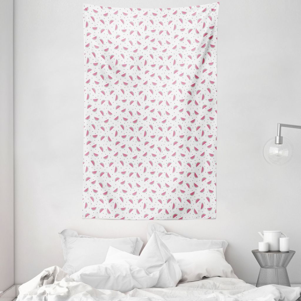 ABAKUHAUS Wassermelone Wandteppich und Tagesdecke, Doodle Scheiben Sommer aus Weiches Mikrofaser Stoff Waschbar ohne Verblassen Digitaldruck, 140 x...