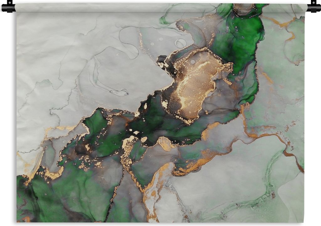 MuchoWow Wandteppich Wandbehang Marmor - Gold - Grün - Luxus 120x90 cm Tapisserie Dekoration Wandtuch - Wohnen - Aufhänger für die Wand
