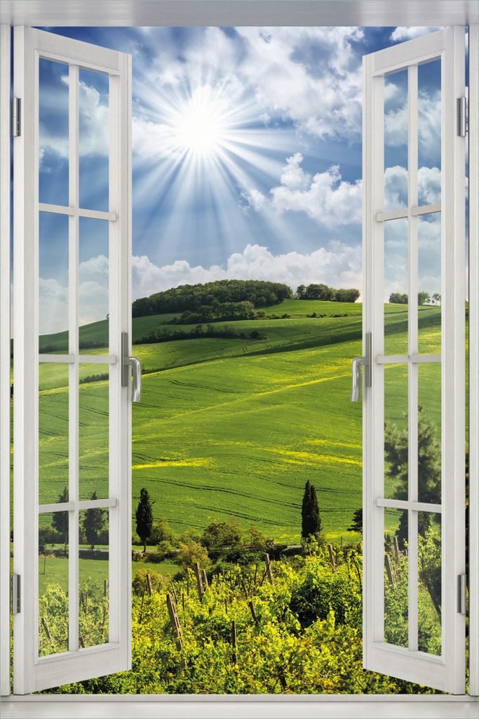 Wallario Poster mit Fenster-Illusion: Strahlender Sonnenschein, Größe: 61 x 91,5 cm (Maxiposter)
