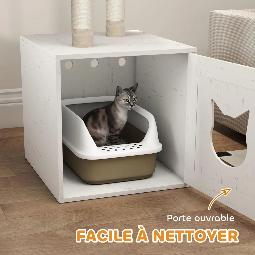 Arbre à chat d'appartement avec cache-litière fermé beige 129 cm - 9