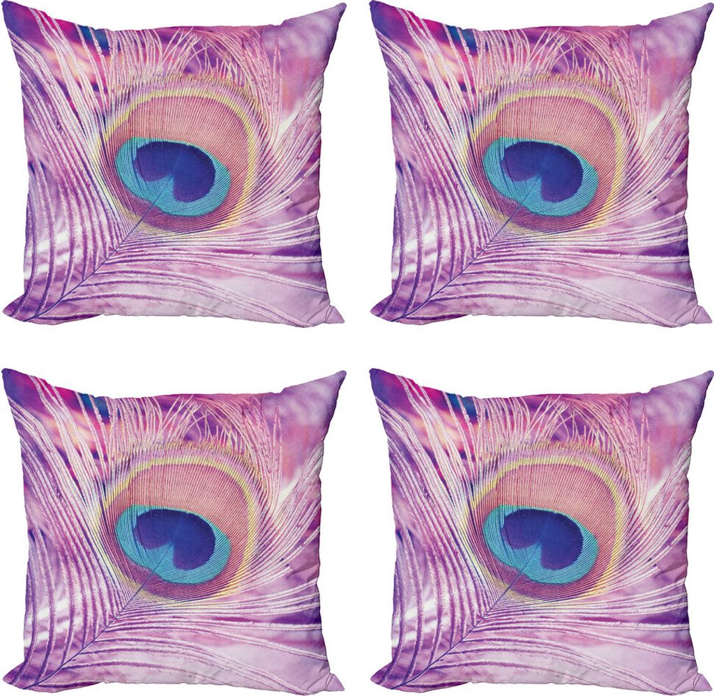 ABAKUHAUS Feder Kissenbezug Set (4 Stück), Close up Peacock Plume, Moderner Doppelseitiger Digitaldruck, 45 cm x 45 cm, Mehrfarbig