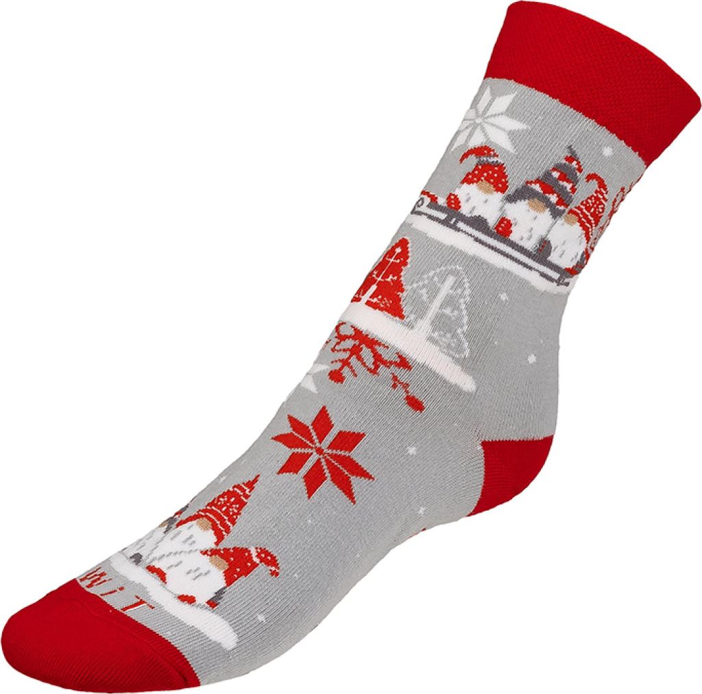 Weihnachts-Zwergsocken - 35-38 - Weiß,Grau,Rot