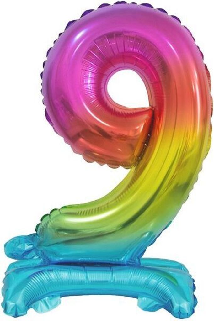 Folienballon Zahl 9 bunt regenbogen stehend