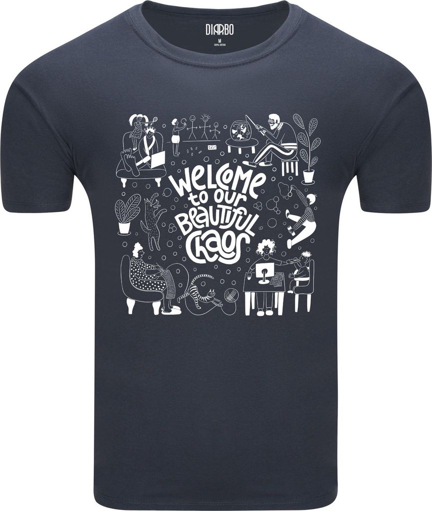 Diarbo Herren T-Shirt mit Künstlerischem Druck Schönes Chaos Dunkelgrau Gr.S