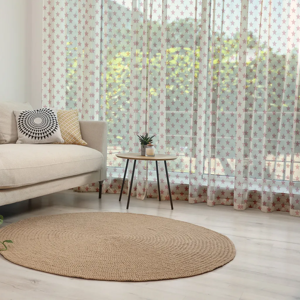 ABAKUHAUS Arazzo pastello, stelle continue, tonalità tenui, minimalista, motivi circolari divertenti, illustrazione, soggiorno, camera da letto, tessuto satinato setoso, 210 cm x 274 cm, rose essiccate e champagne - 2