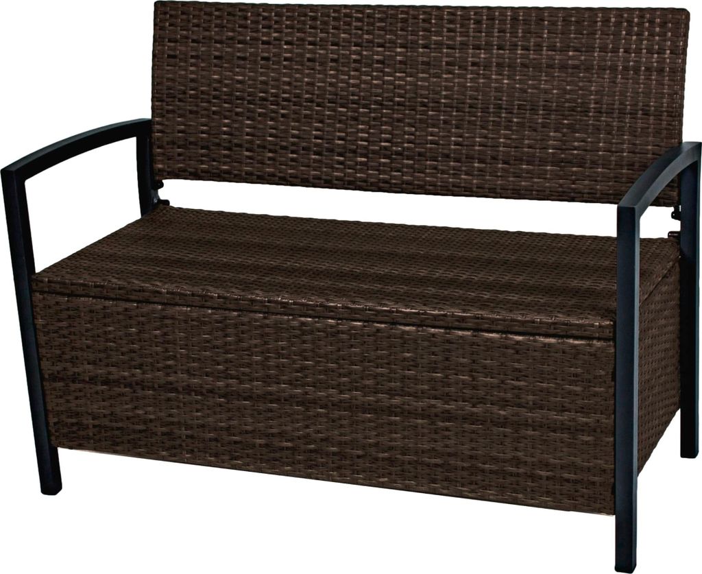 Parkbank WOUTER mit Ablagefach - 117cm Breit, Alu/Kunststoff, Braun | Gartenbank Wetterfest Terrassenbank Sitzbank Outdoor