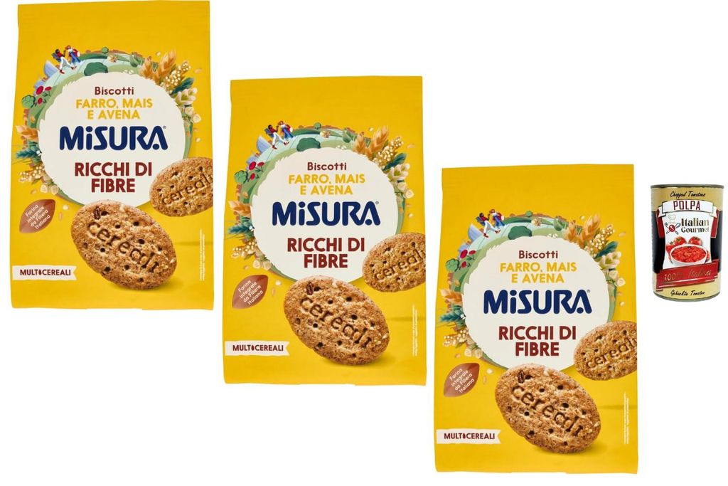 Italian Gourmet - Multicereali, Kekse reich an Ballaststoffen mit Dinkel, Mais & Hafer, 3 x 330 g Multicereali Frühstückskekse, Vollkornmehl aus ...