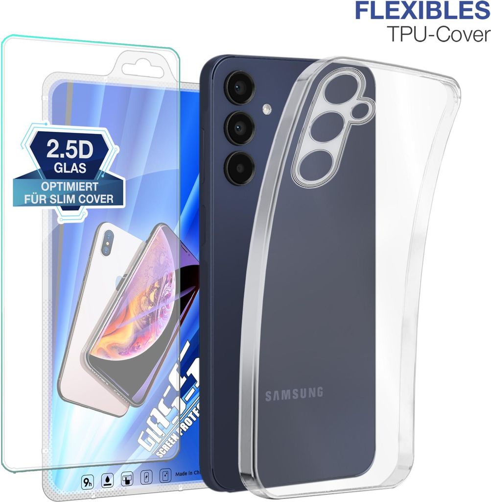 A clear product shot of a phone case and screen protector.