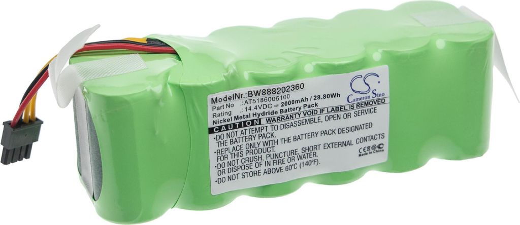vhbw Akku kompatibel mit Ariete 271200ALA, 271201ALA, 271210ALA, 271100ALUK, 271100AR0, 271100ARD, 271100KEBG Saugroboter (2000 mAh, 14,4 V, NiMH)
