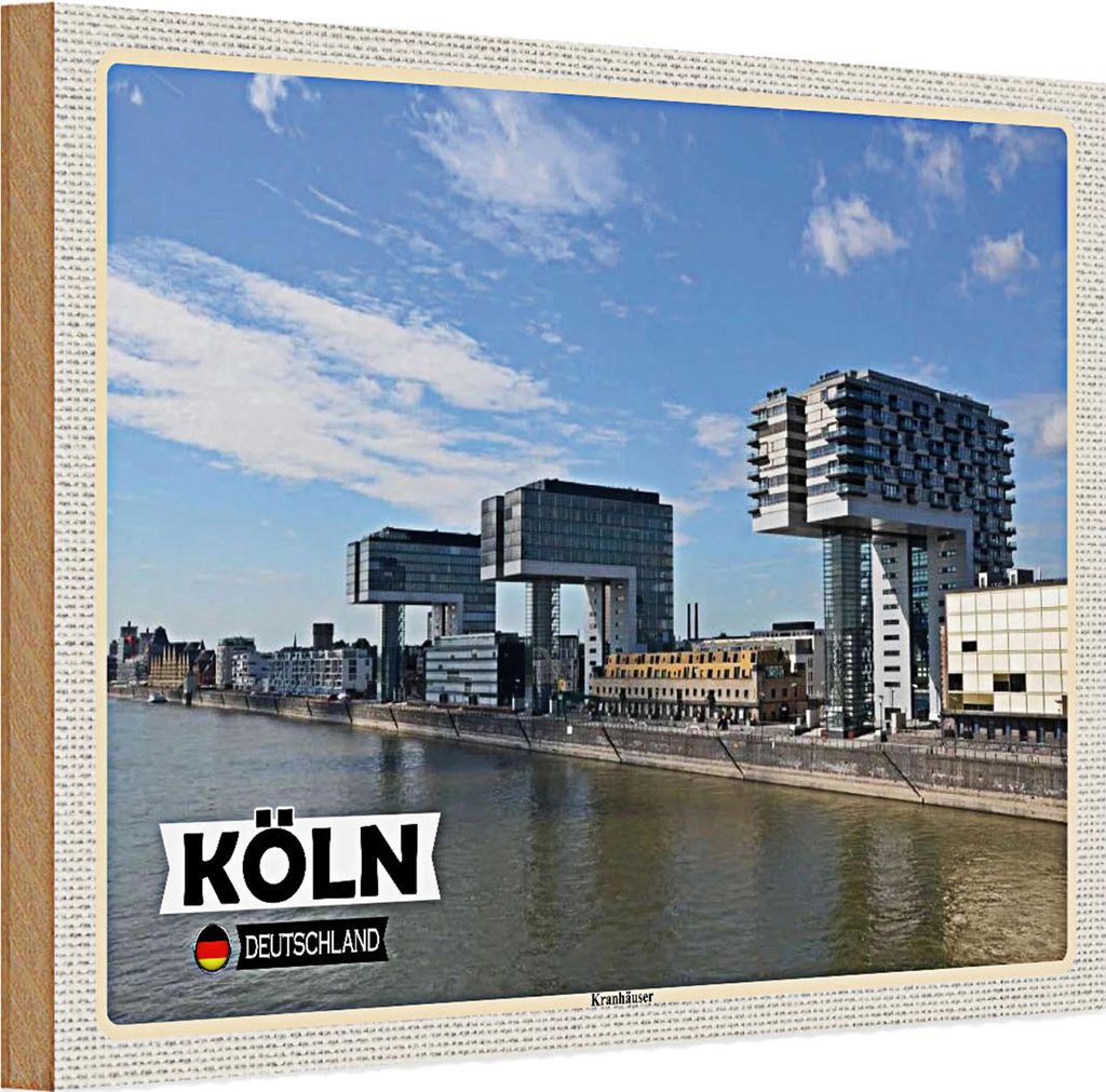 Holzschild Städte Köln Kranhäuser Rhein Fluss 30x20cm