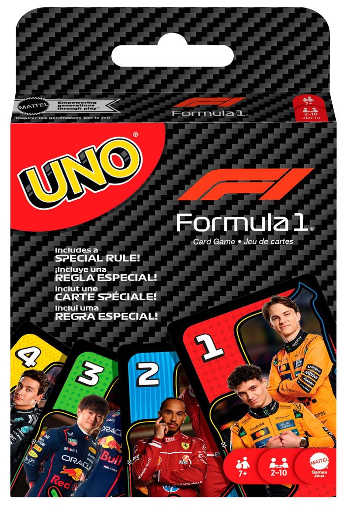 Mattel Games UNO F1 Kartenspiel mit Motivdeck und Produktbild 