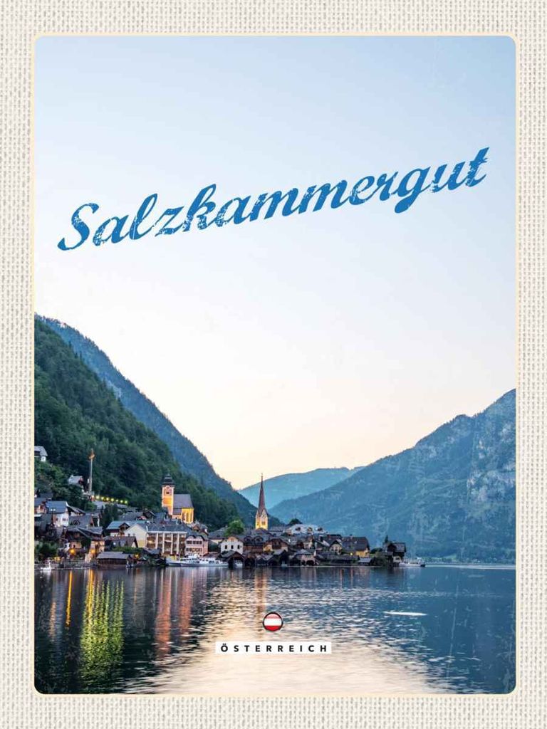 vianmo Holzschild 40x30 cm Salzkammergut Aussicht auf Stadt Bildmotiv Reisemotiv Europa