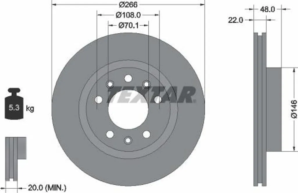 Textar 92269003 Disque de frein OE 1610704680 pour Peugeot 308 II