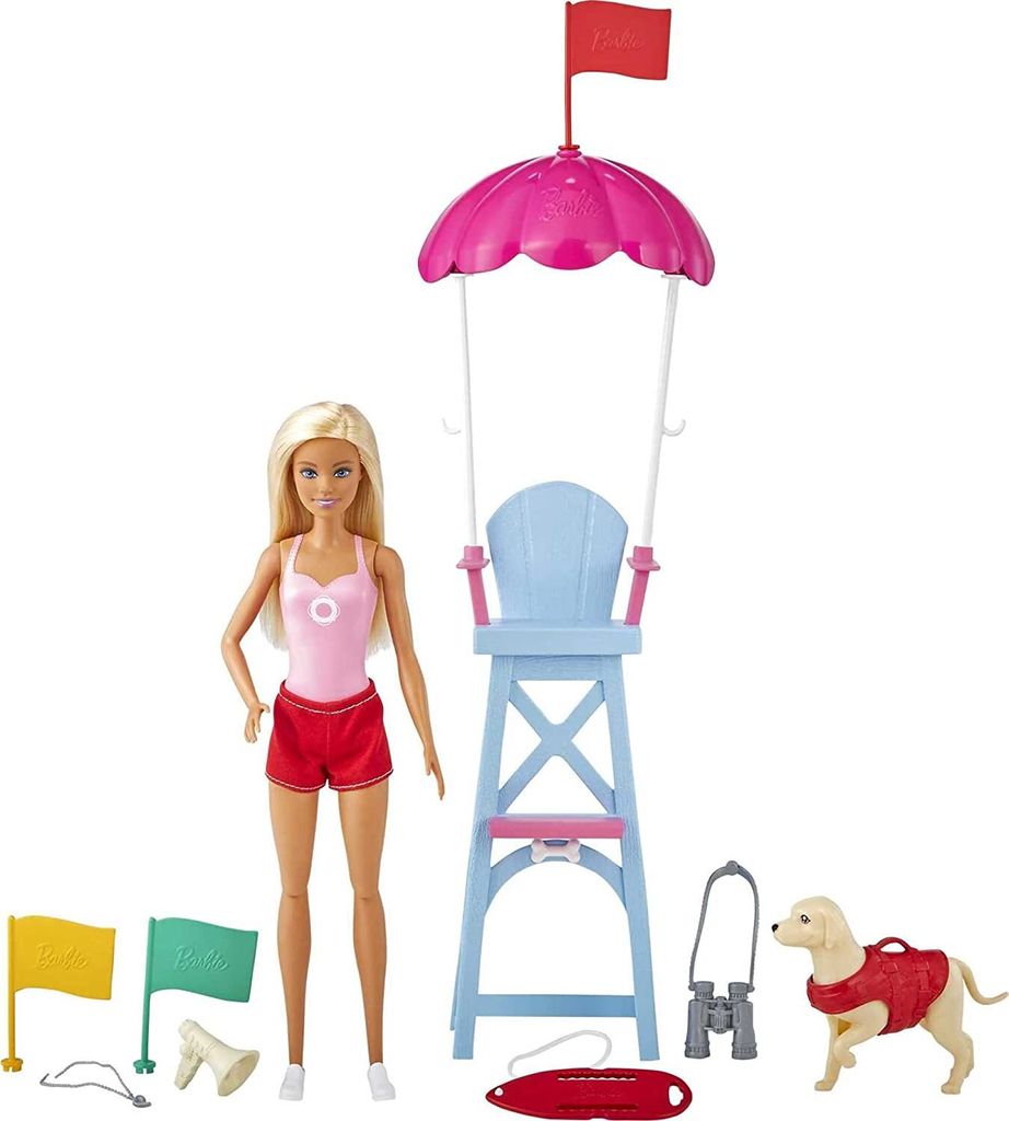 Barbie GTX69 - Rettungsschwimmerin-Spielset mit blonder Puppe und Zubehör