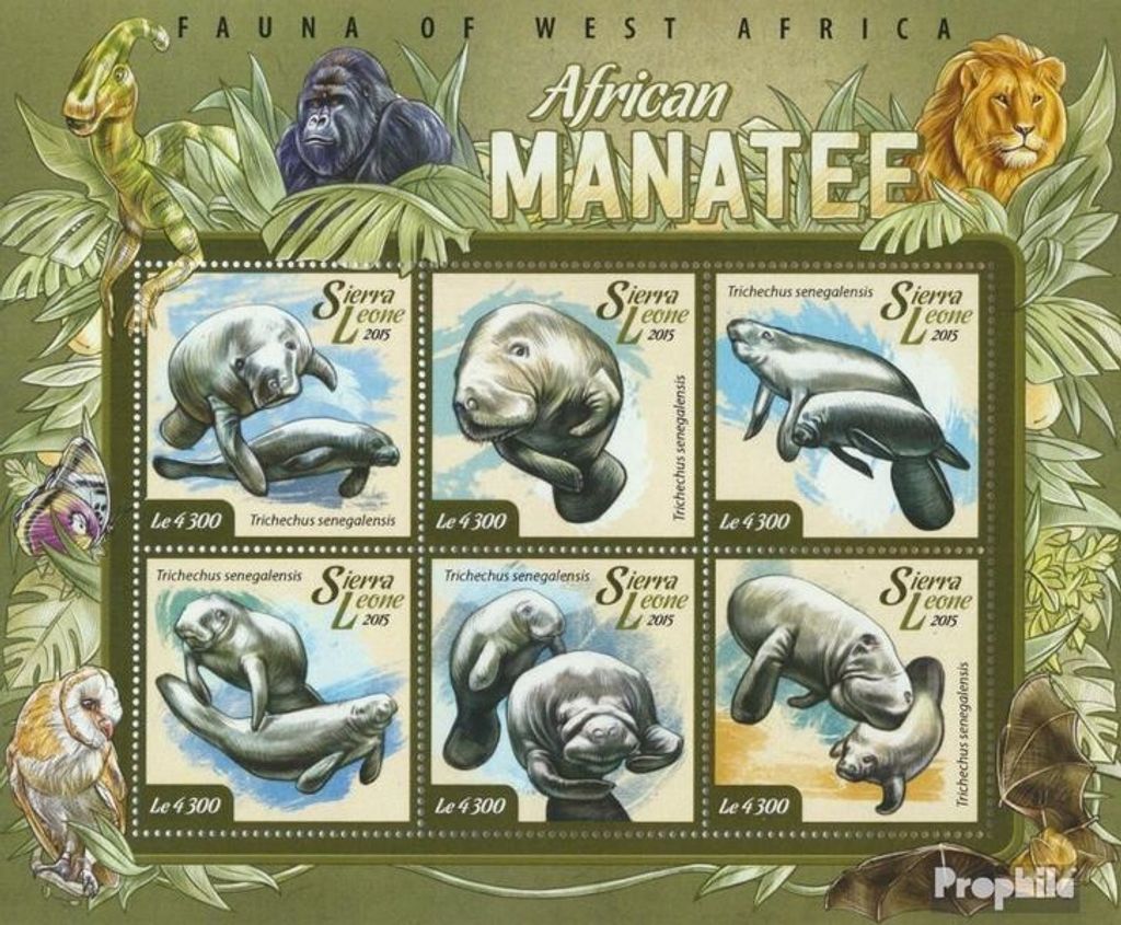 Briefmarken Sierra Leone 2015 Mi 6026-6031 Kleinbogen (kompl. Ausg.) postfrisch Seekuh