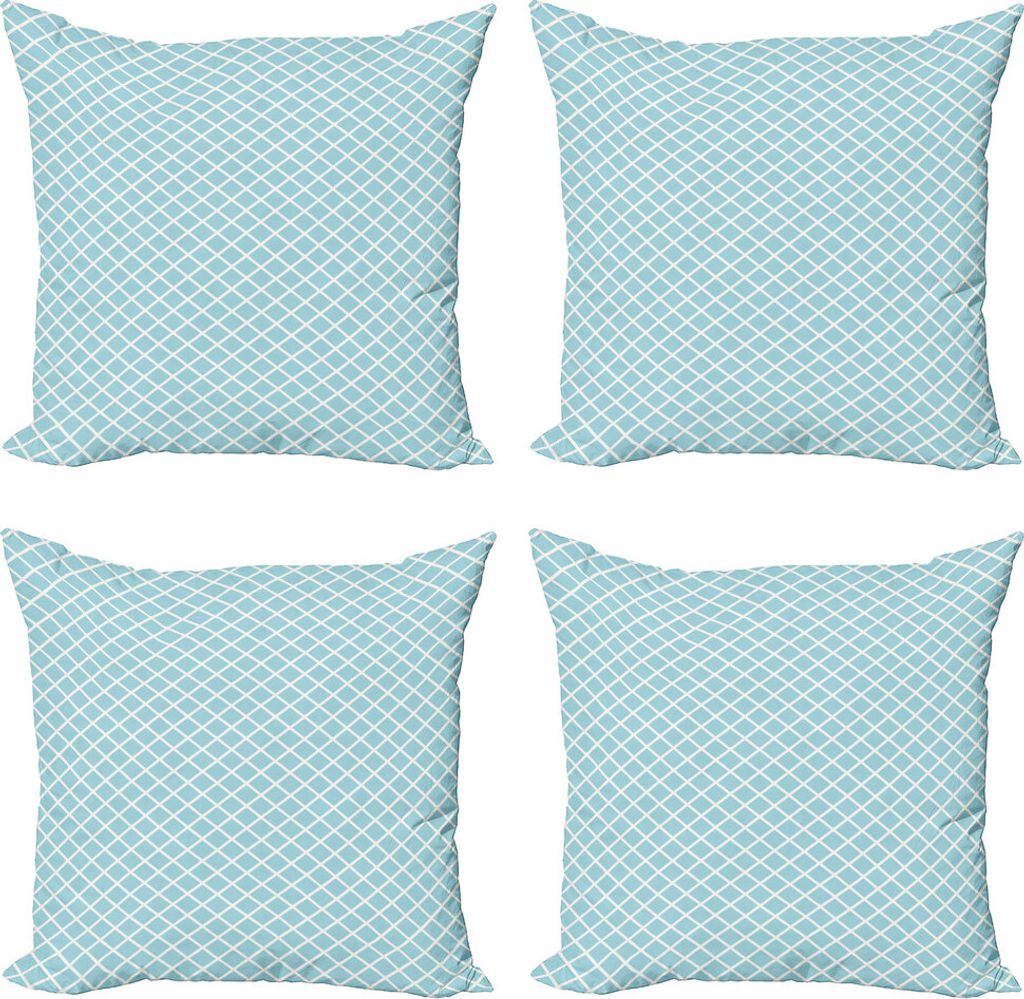 ABAKUHAUS Retro Kissenbezug Set (4 Stück), Quadrate Linien Geometrische, Moderner Doppelseitiger Digitaldruck, 45 cm x 45 cm, Sky Blue Weiß